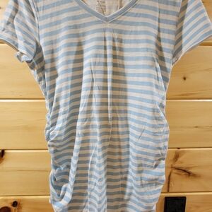 Sonoma Light Blue and White Striped V-Neck Top